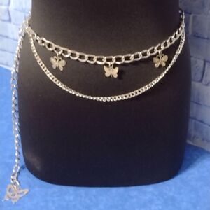 Butterfly Double Swag Fashion Belt Silver Tone 43 Inch